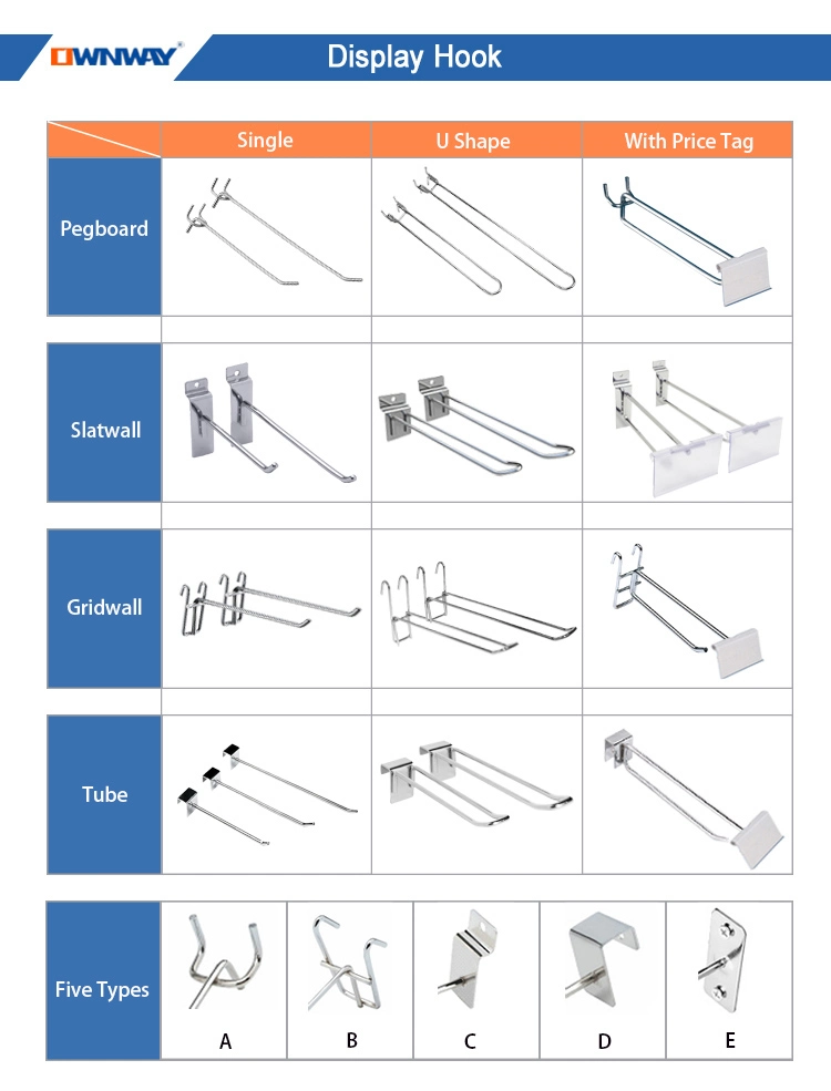 Metal Chrome Supermarket Slatwall Accessories