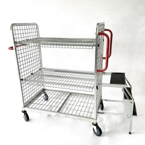 Moveable Warehouse Order Picking Trolley Logistic Step Ladder Cart