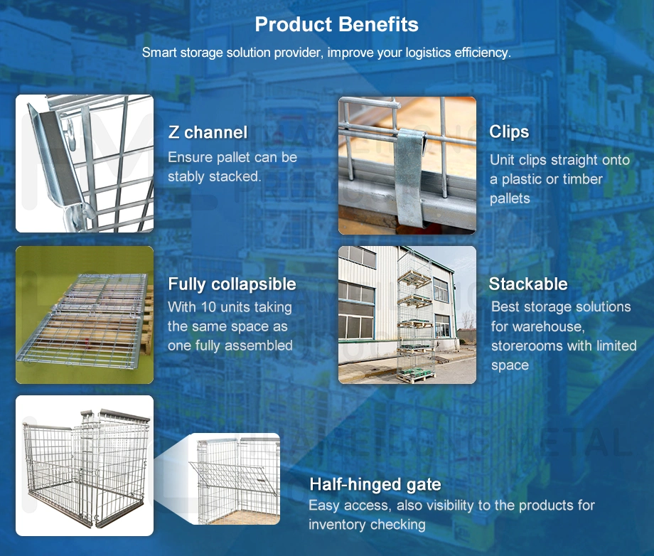 Stackable Collapsible Folding Storage Metal Steel Wire Mesh Pallet Cage for Sale