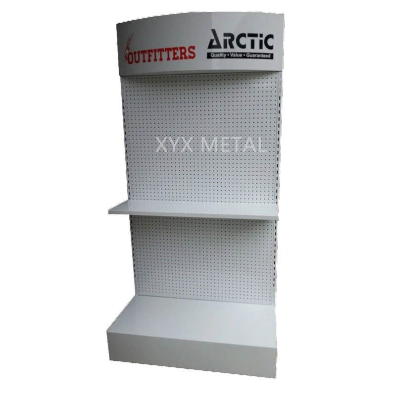 Customized Logo Metal Pegboard Floor Shelf Stand Tools Exhibition Display Rack